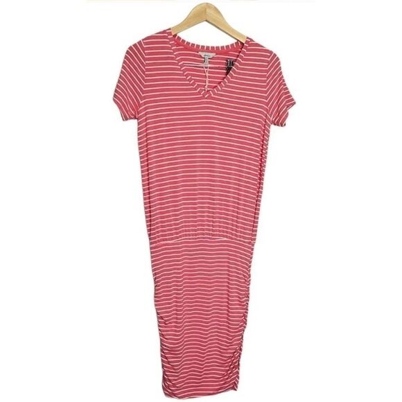 Joules Pink Striped V Neck Short Sleeve Knit Dress Size 4 Casual - Picture 2 of 6